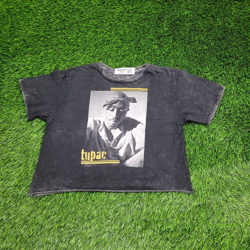 Tupac Shakur Crop-Top Shirt Womens Medium 19x17 Faded Black